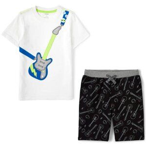 Boy Gymboree White Embroidered Guitar Top (Size 6) & Black Guitar Shorts (Size7)